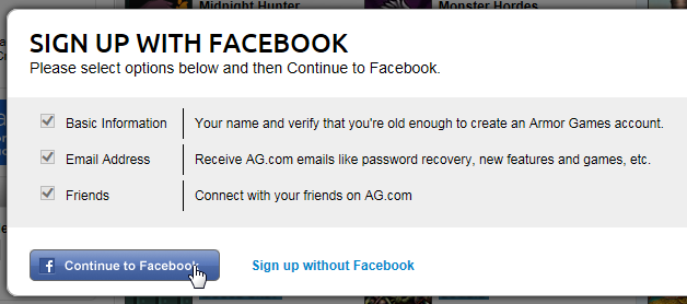 Facebook Connect Armor Games